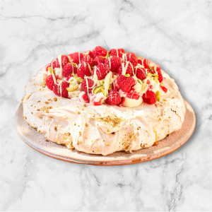 Pistachio White Choc Raspberry Pavlova